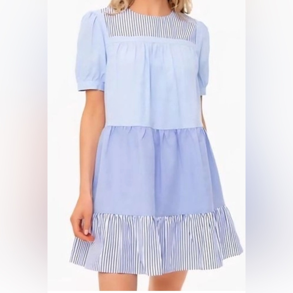 English Factory Light Blue & White Striped Babydoll Dress